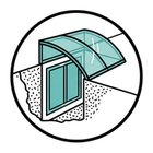 Illustration of a basement window well with a curved translucent cover over a window opening
