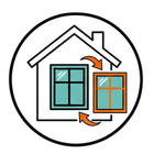 House with two windows and circular arrows suggesting swapping or rotating windows