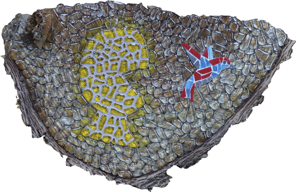 Een schilderij van een rots met een zeester erop.