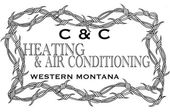 C & C Heating & Air Conditioning logo with decorative vine border, Western Montana text