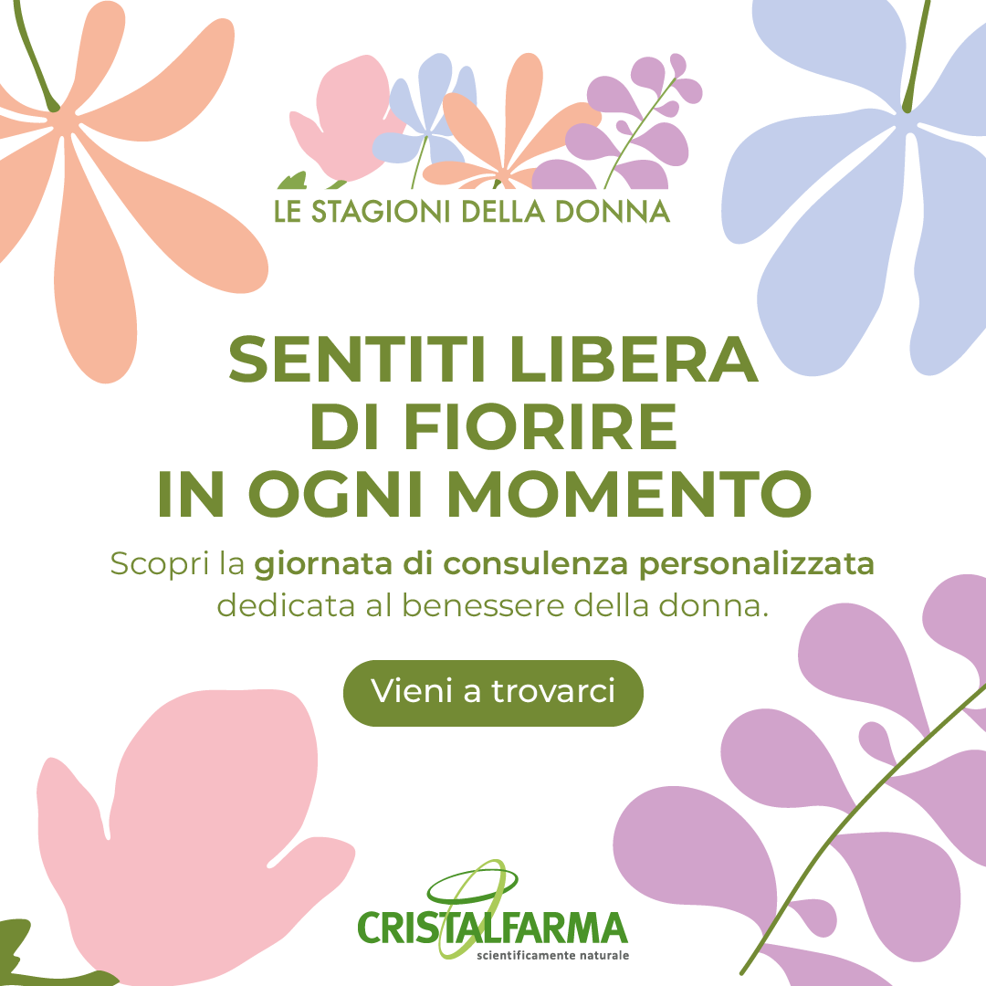 Locandina pastello sulla donna con fiori, testo: “Sentiti libera di fiorire in ogni momento” e “Vieni a trovarci”