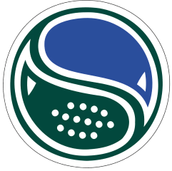 A circular logo featuring a stylized blue and dark green yin-yang shape with white dots inside the green section.