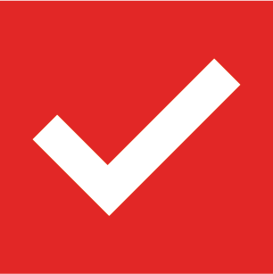 White check mark on a red square.