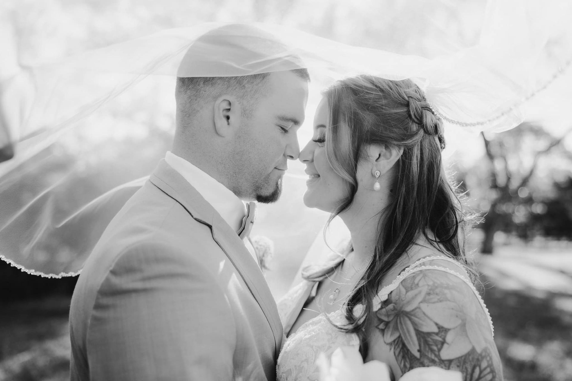 A Black & White photo of a Bride & Groom