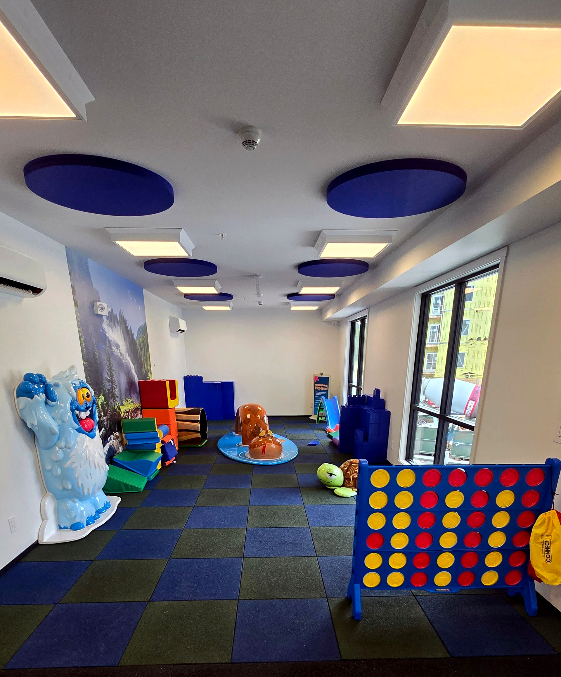 Interior with blue circles on roof