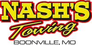 Nash's Towing logo in yellow and red; Boonville, MO.