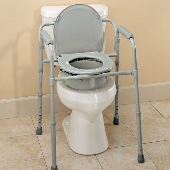 The 3 in 1 Commode can easily be used as not only a free standing bedside commode, but also as a raised toilet seat and as a toilet safety frame.