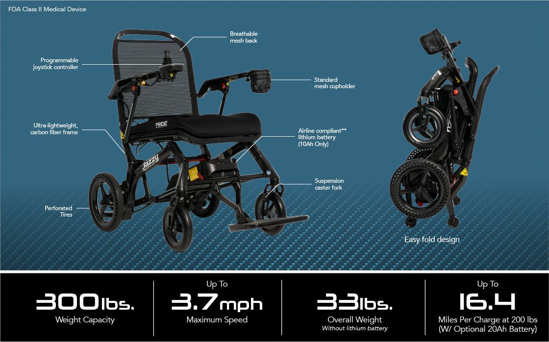 Compact Power Wheelchair - Electric Wheelchair El Paso, TX Compact electric wheelchair, folds in seconds for easy travel and storage, easy to operate with joystick speed controller, wide comfortable seat with adjustable footrests Includes battery and charging cable, limited Three-Year Guarantee.