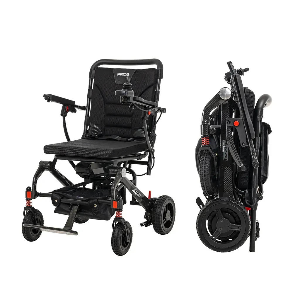 Jazzy Carbon lightweight foldable travel electric wheelchair by Pride, Weighs only 39 lbs and folds for easy transport, Ultralight foldable, EL Paso, Texas