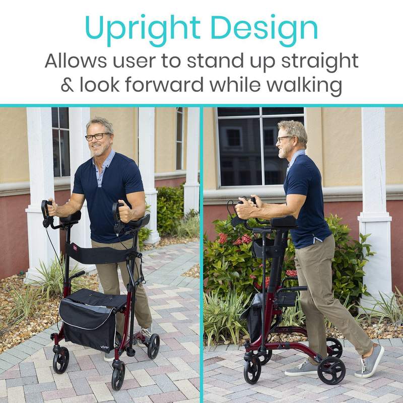 UPRIGHT WALKER, STANDING ROLLATOR WITH SEAT, SAFELY WALK UPRIGHT.