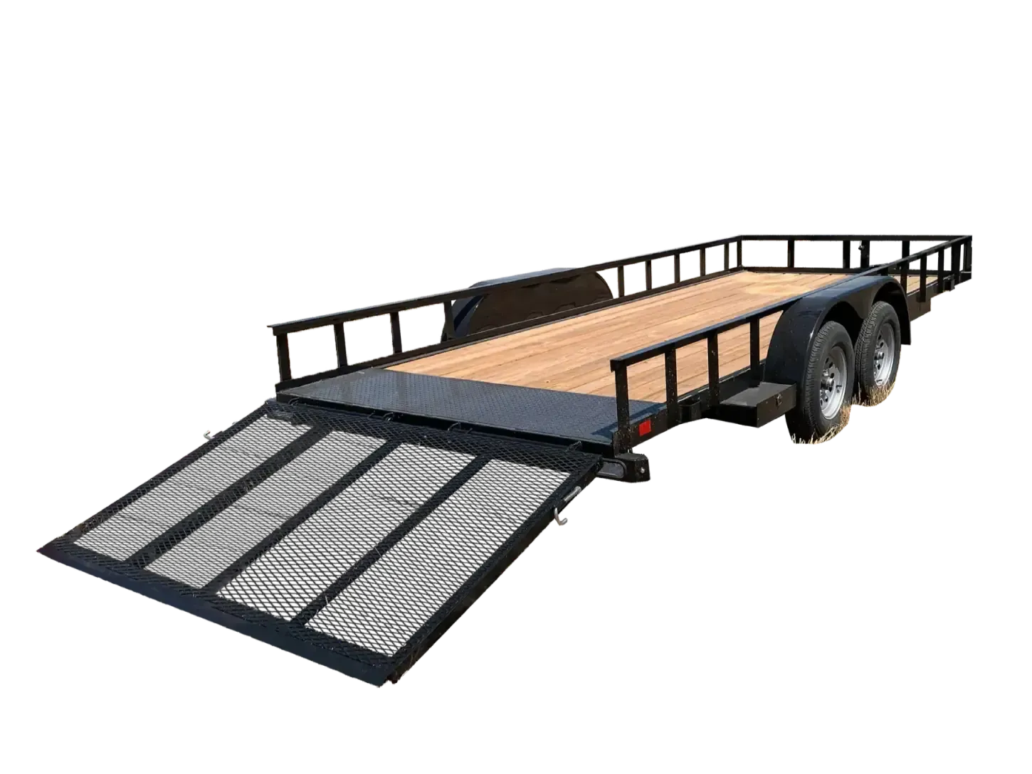 blacktrailer with wood floor and metal fold down gate