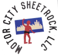 A logo for Motor City Sheet Rock shows a man holding a sign