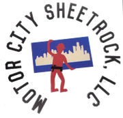A logo for Motor City Sheet Rock shows a man holding a sign