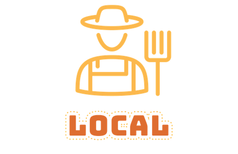 Plant-based food logo featuring a chili pepper and tomatoes in orange, text 