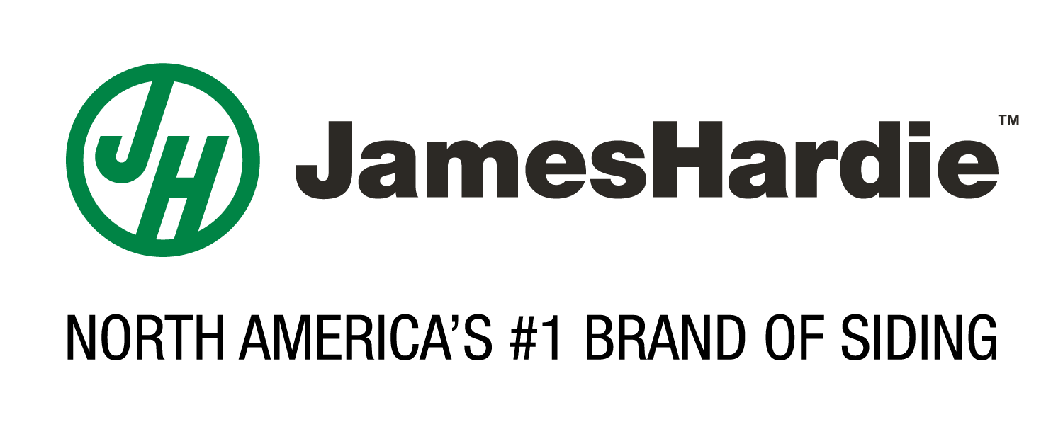 James Hardie logo with green emblem and tagline,