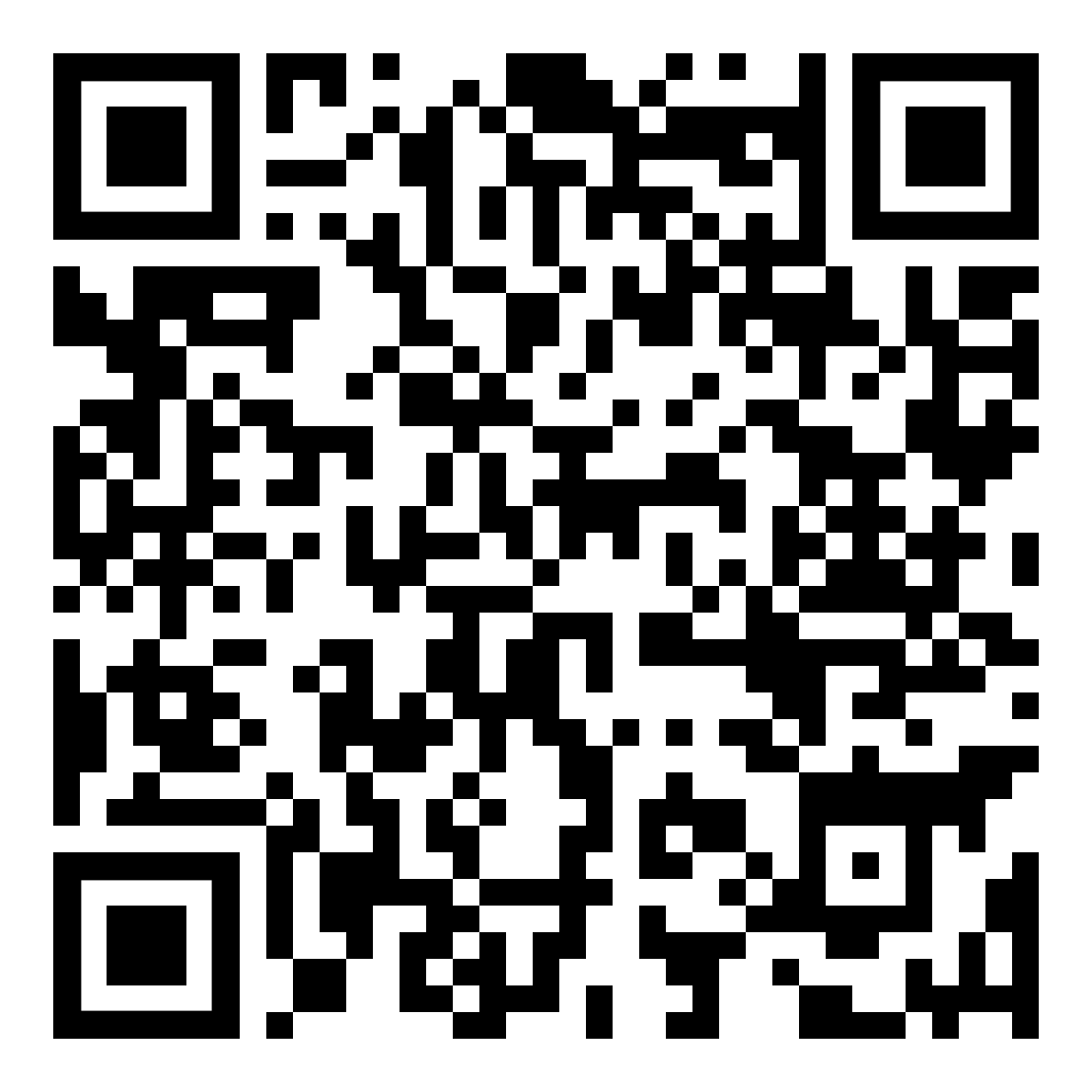 Black-and-white QR code on a white background