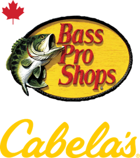 Bass Pro Shops and Cabela's logos. Bass Pro logo has a fish jumping. The Canadian flag is in the corner.