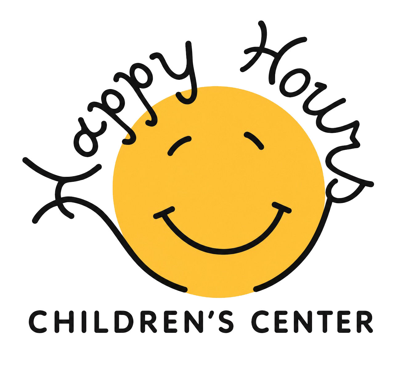 Happy Hours Children Center Logo Happy Hour Children’s Center logo with smiling yellow sun and playful black lettering
