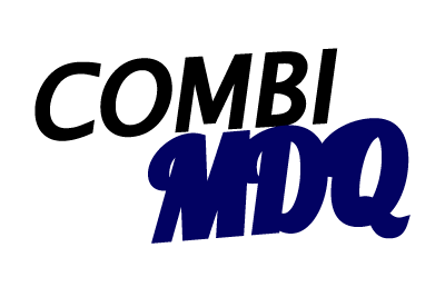 Logotipo de COMBI MDOQ en negro y texto azul oscuro sobre fondo blanco.