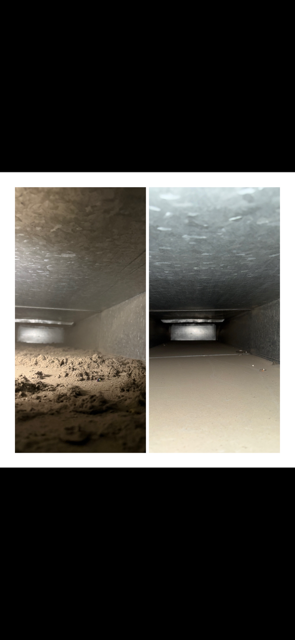 Side-by-side close-ups of a dusty metal interior and a clean white interior with a vent-like opening.