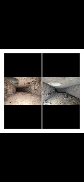 Split-screen close-up of two gray rocks on dark ground, shown side by side in a white border