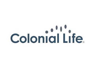 Colonial Life logo: navy text with stylized dots, white background.