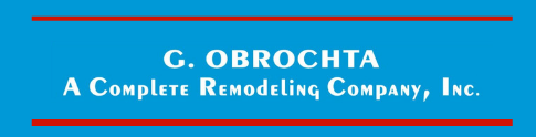 A blue sign that says c. obrochta a complete remodeling company inc.