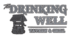 A logo for the drinking well tavern and grill