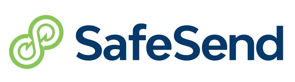 The SafeSend logo: a stylized green infinity symbol to the left of the word 