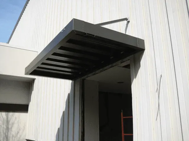 Black rod canopy awning with extruded gutter