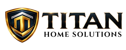 Titan Home Solutions logo with gold shield icon and black text on a white background