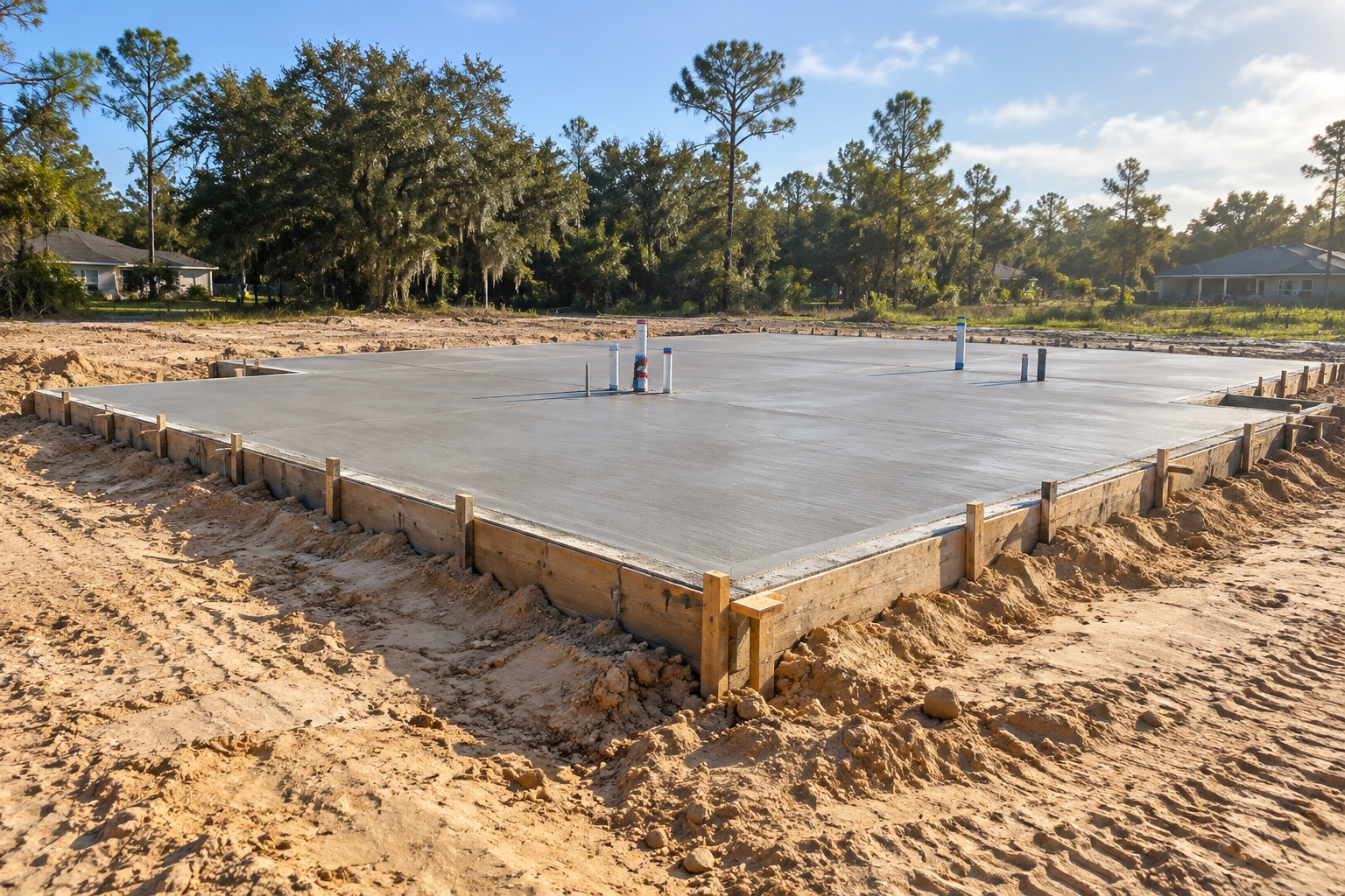 Concrete slab base built for Marion County sandy soil