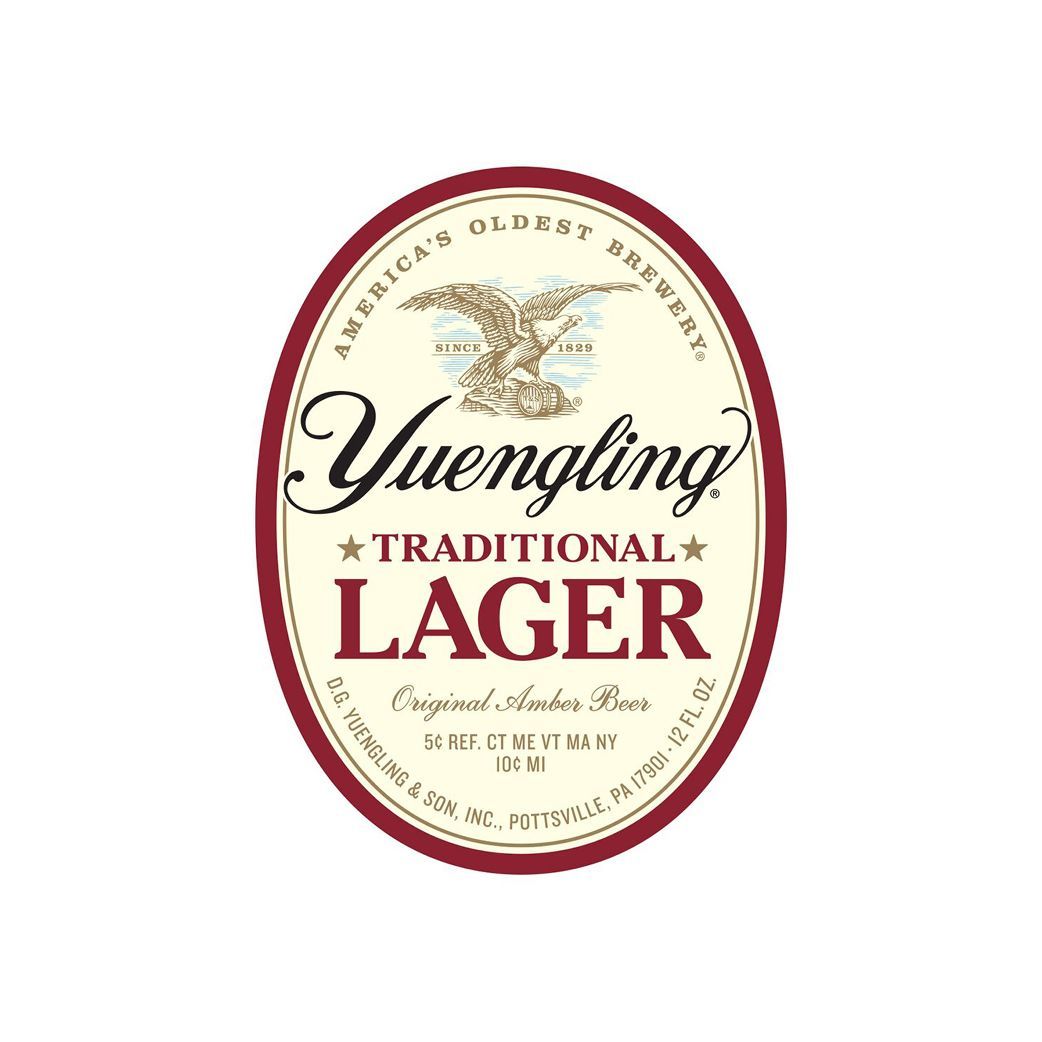 A yuengling traditional lager label with an eagle on it