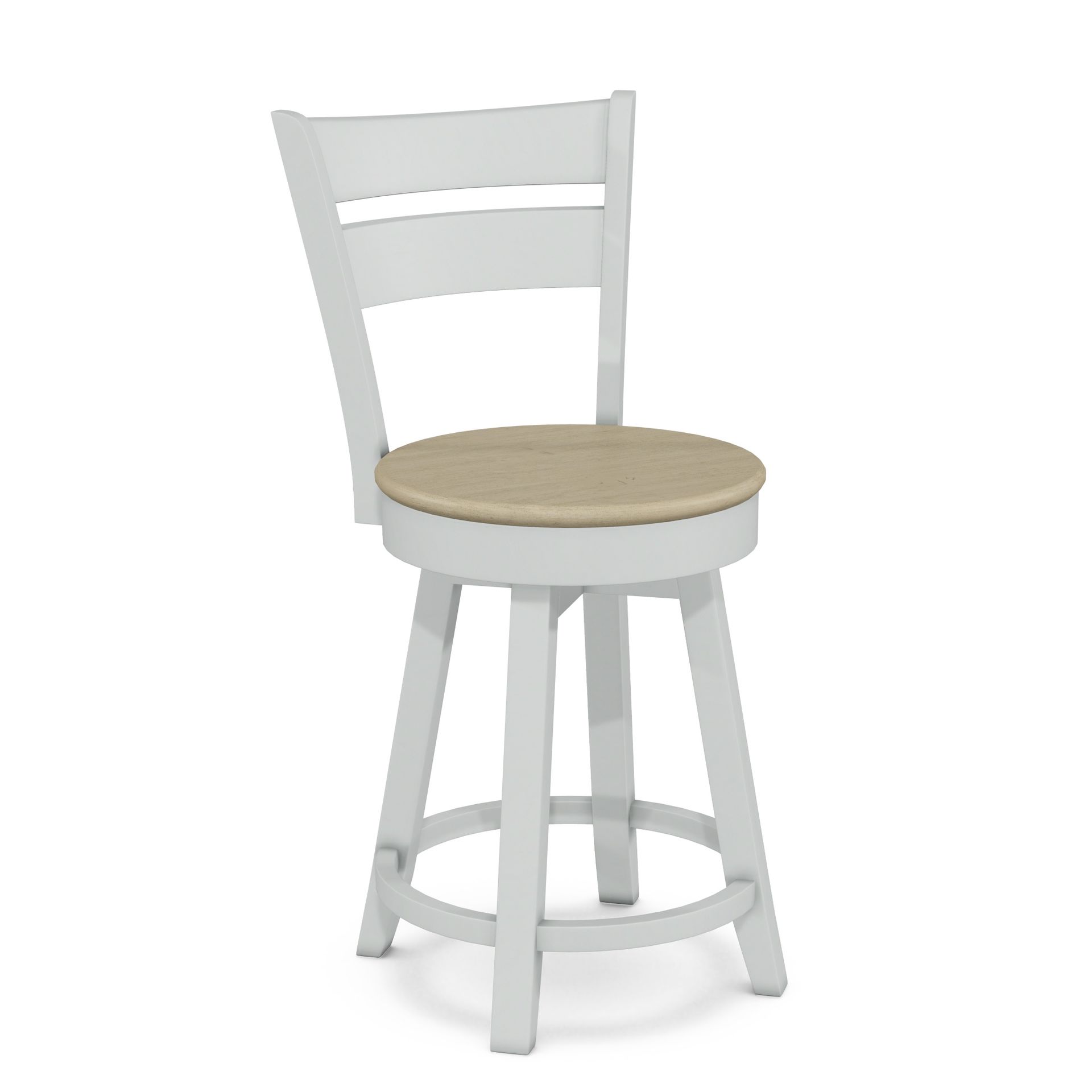 A white bar stool with a wooden seat on a white background.