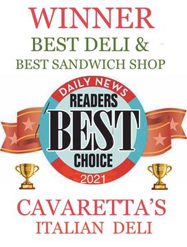 Award badge for Caveretta’s Italian Deli, winner of Best Deli and Best Sandwich Shop, 2021