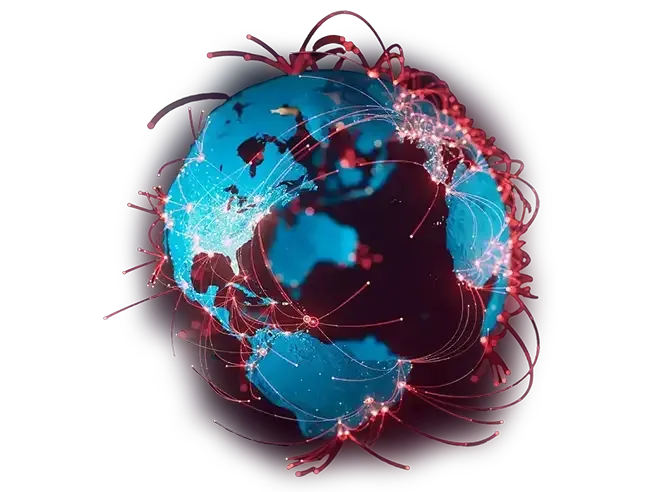 A globe with cyber security shield defending attacks