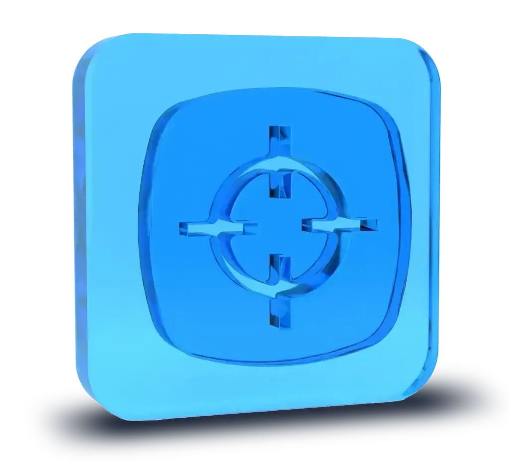 A blue square with a cross in the center