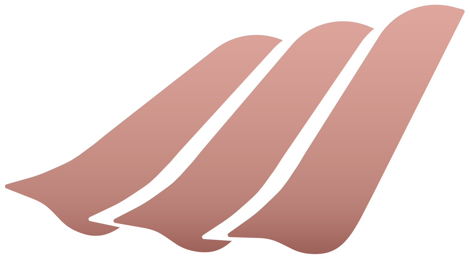 A pink silhouette of three sails on a white background.