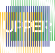Colorful vertical stripes over the word &ldquo;PPE&rdquo; in white on a blue background.