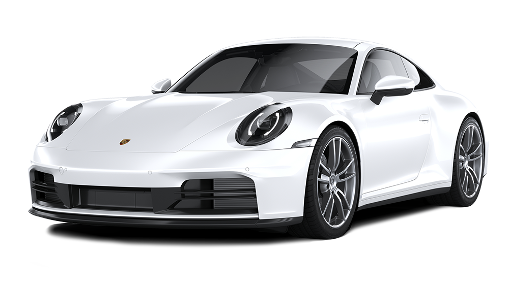 A white porsche 911 is shown on a white background.