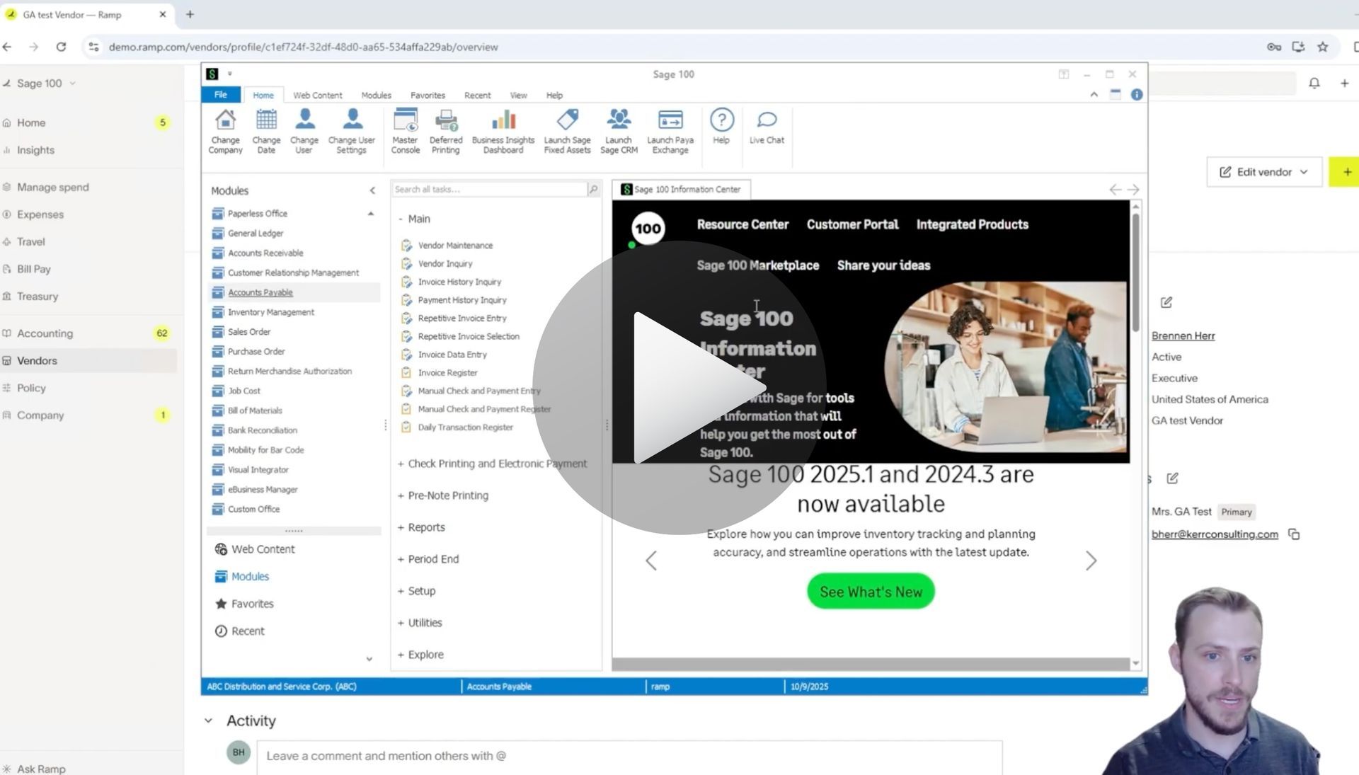 How to create and sync vendors for Ramp to Sage 100
