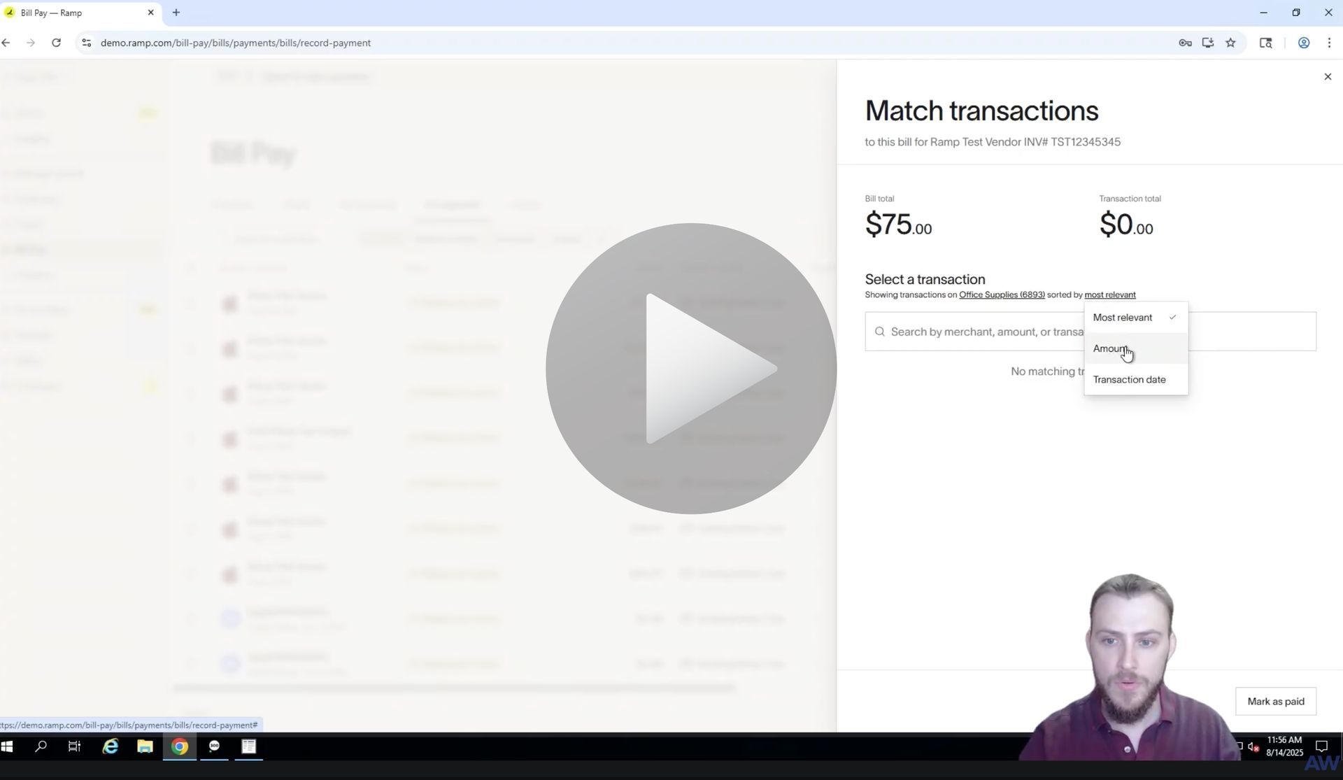 Man demonstrates Sage 300 ERP integration to Ramp Software - How to Sync Payments