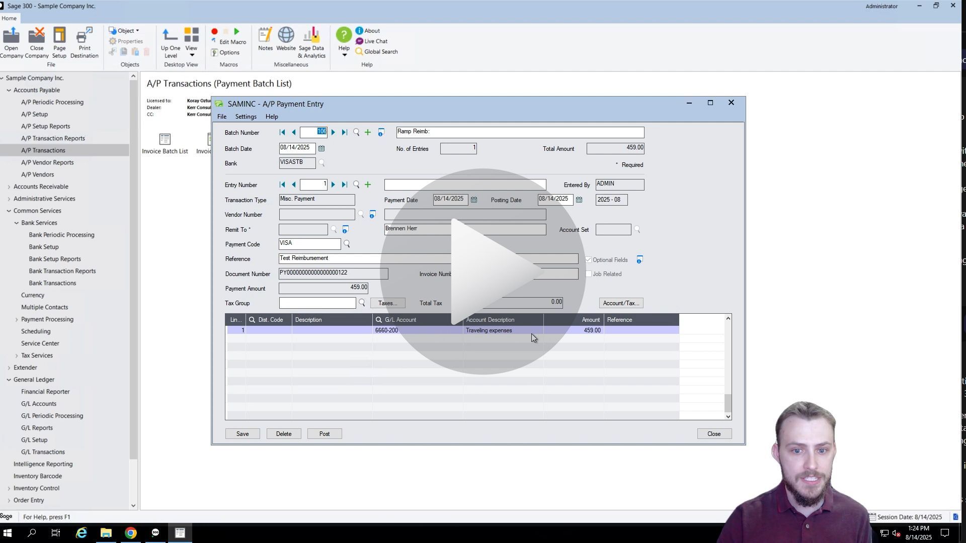 Man demonstrates Sage 300 integration to Ramp Software - Process Manual Payments