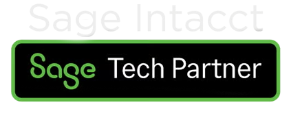 Sage Tech Partner logo. Black background with green border and text. 