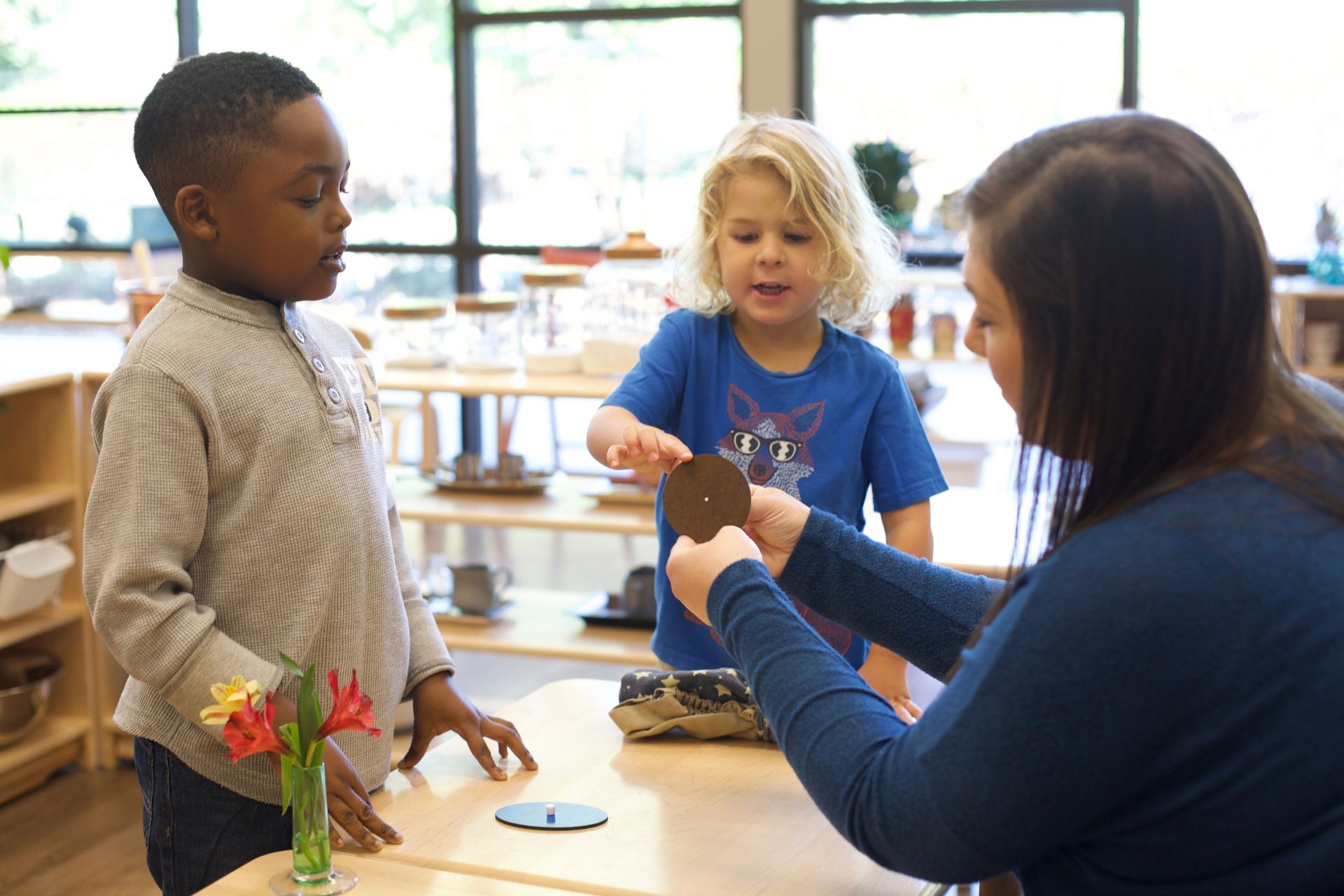 Montessori guide and child