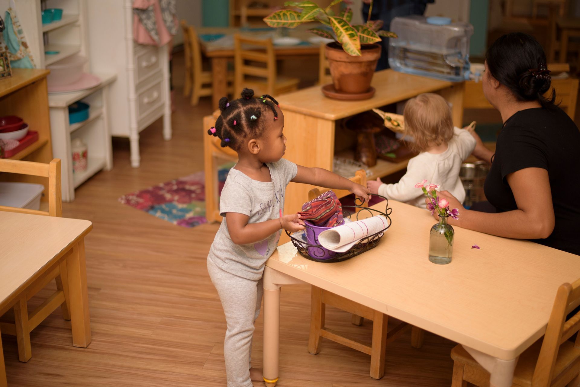 Montessori child working in the classroom