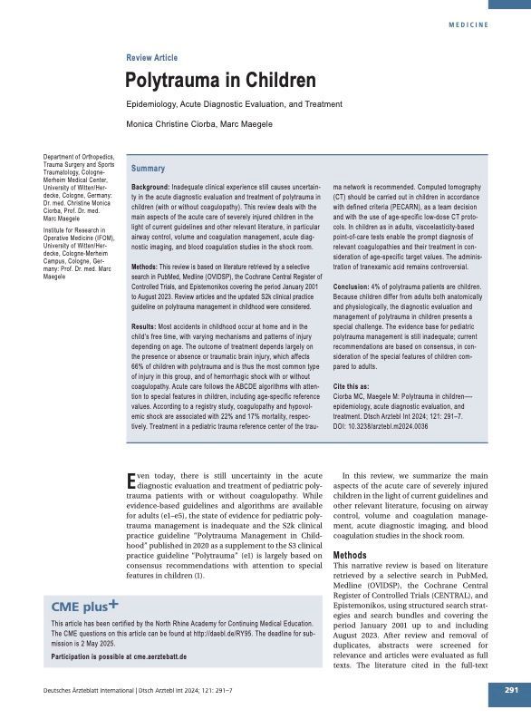 A medical review article titled Polytrauma in Children, summarizing epidemiology, evaluation, and treatment standards.