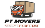 PT Movers logo with orange moving truck and text &ldquo;Watertown, NY (315) 816-1241&rdquo;