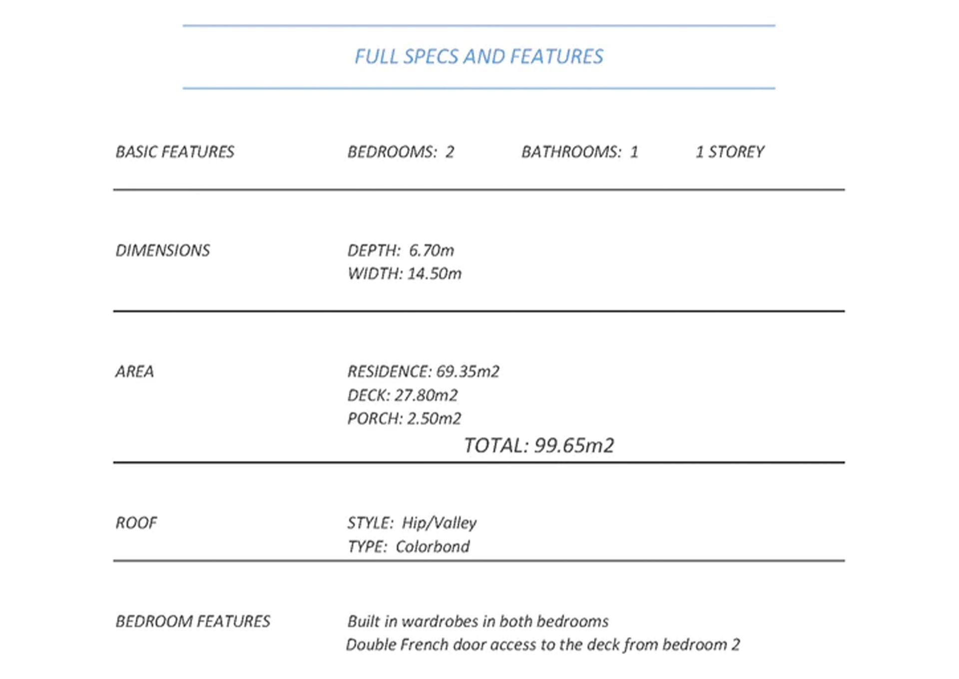 A sheet of paper that says `` full specs and features '' on it.