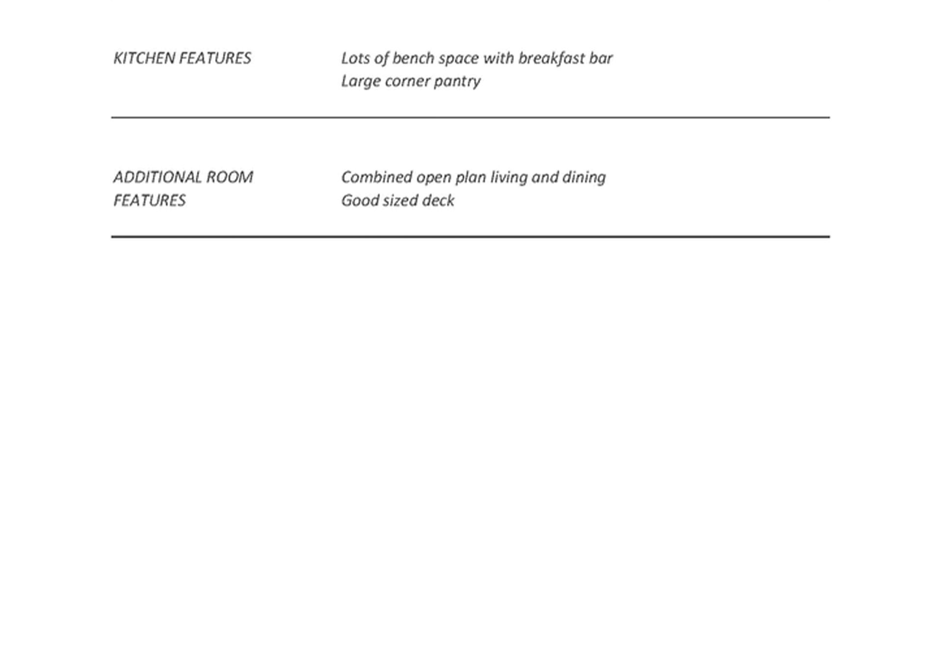 A white sheet of paper with a list of features on it.